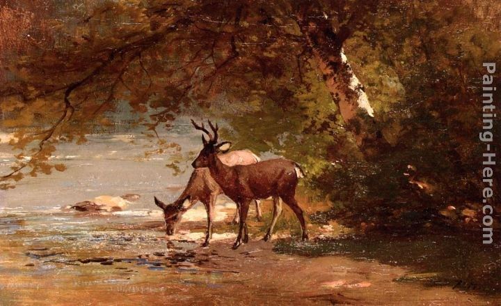 Thomas Hill Deer in a Landscape